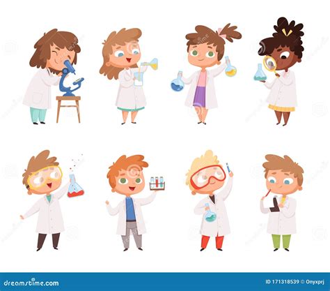Niños Científicos Niños En Laboratorios De Química Y Niñas Pequeñas