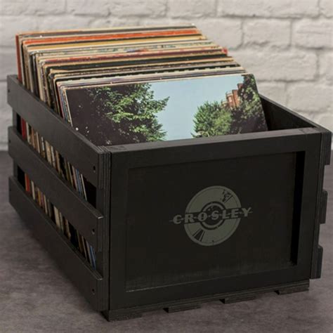 New Crosley Record Retro Vinyl Record Storage Wood Crate Black