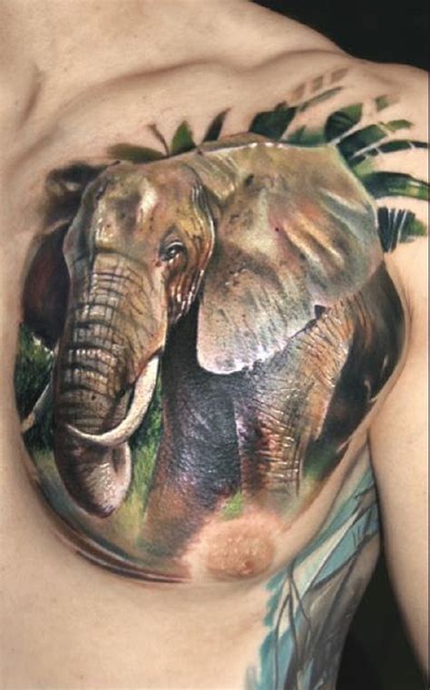 Realistic 3d elephant face tattoo on man right shoulder. 50+ Majestic Elephant Tattoo Design Variations and ...