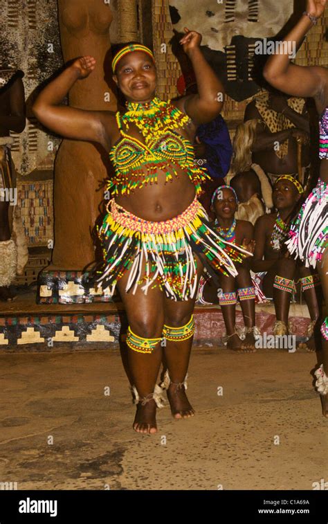 African Tribal Female Ritual Dance In Traditional Handmade Costume Bead Stock Editorial Photo