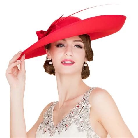 Royal Red Ladies Weddings Hats Fascinators Women Black Large Big Brim