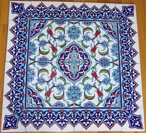 Turkish Iznik Floral Pattern X Tile Mural Panel Anatolian Artifacts