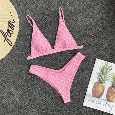 Best Women S Heart Dot Print Swimsuit Suit Sexy Yellow Micro Bikini Set Brazilian Mini Swimwear