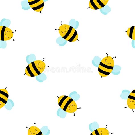 Cartoon Honey Bee Seamless Pattern Background Cute Bee Vector Vector