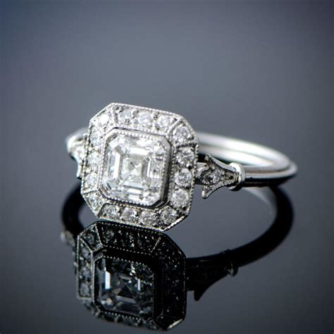 Vintage Style Asscher Cut Diamond Engagement Ring Diamond Halo 1 01 Carat Gia Vs1