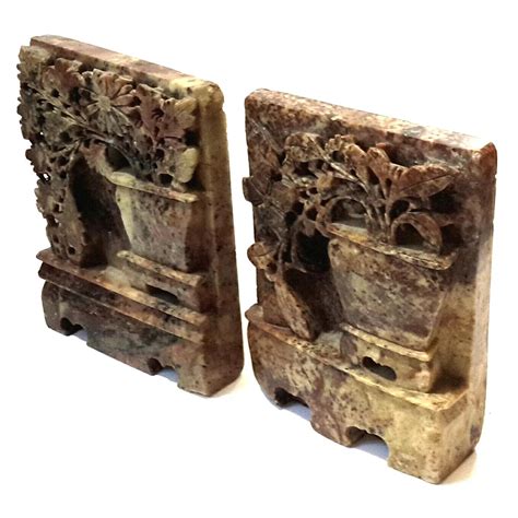 Chinese Carved Soapstone Bookends Stephen A Kramer Ltd Ruby Lane
