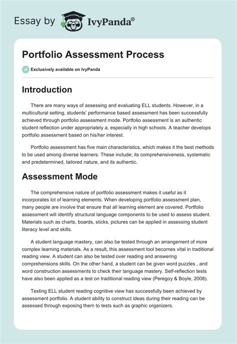 Portfolio Assessment Process 555 Words Essay Example