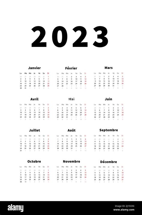 Calendrier 2023 Francais Noir Et Blanc Banque De Photographies Et D