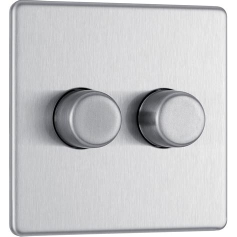 Bg Screwless Flat Plate Brushed Stainless Steel Dimmer Switch 2 Gang 2
