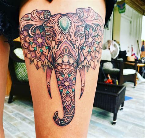 Colorful Indian Elephant Tattoo
