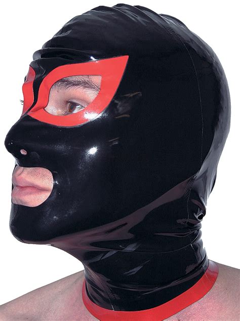 Mens Rubber Latex Fetish Hood Latex Sexy Mask With Trim Around Back
