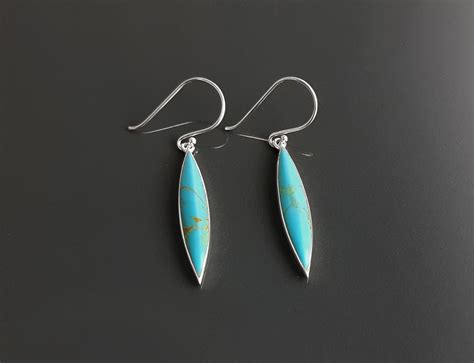 Turquoise Long Earrings Sterling Silver Hooks Earrings Dangle