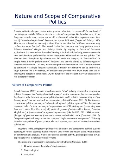 Nature And Scope Of Comparative Politics Nature And Scope Of