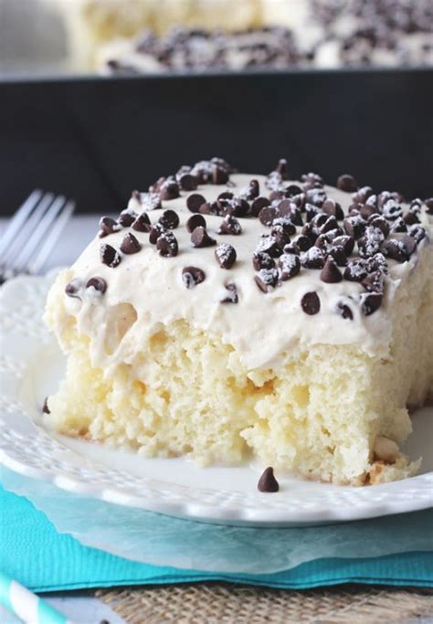 This Cannoli Poke Cake Is A Lovely Vanilla Cake Soaked With Sweetened