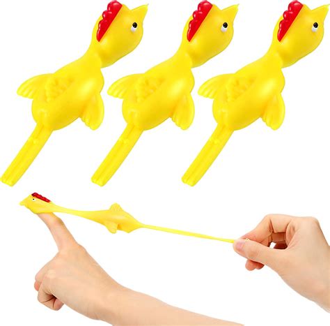 3 Pieces Slingshot Chicken Stretchy Flying Chickens Flick Toy Rubber
