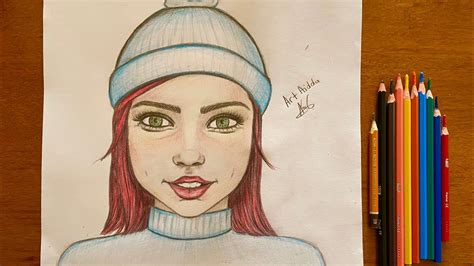 how to draw a girl wearing winter cup for beginners pencil drawing vizatim me laps youtube