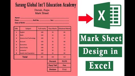 How To Make School And College Mark Sheet Design Excel Tutorial