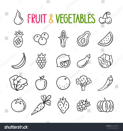 Fruit Vegetables Hand Drawn Vector Set Stock Vector Royalty Free
