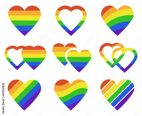 vecteur stock lgbtq rainbow hearts pride month lgbtq parade heart shape flags transgender gay