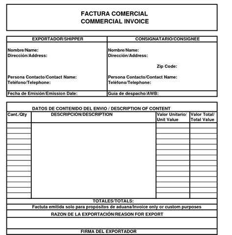 Factura Comercial Documentos De Comercio Internacional