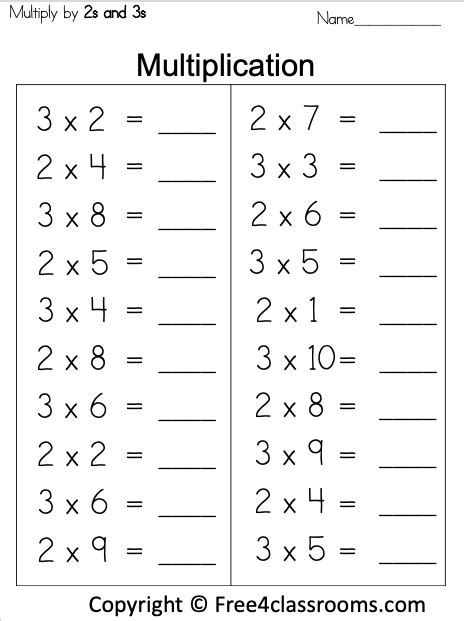2 Multiplication Facts Worksheet