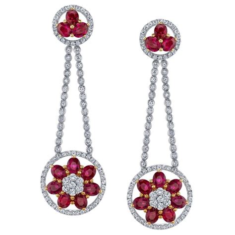 Men's fashion jewelry to make a statement. Ruby Diamond Gold Dangle Earrings For Sale at 1stdibs