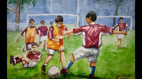Figurative Composition In Watercolor Football Players Bfa Exam