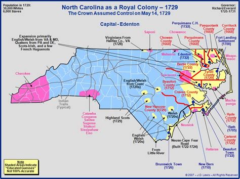 The Royal Colony Of North Carolina The Towns And Settlements In 1729