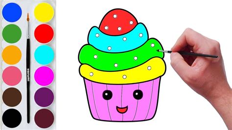 How To Draw A Cartoon Cute Cupcake Learn Colors For Kids Youtube