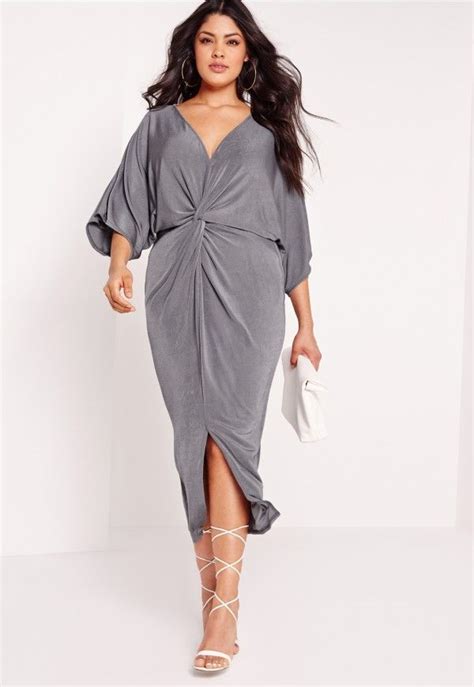 Missguided Plus Size Slinky Kimono Midi Dress Grey