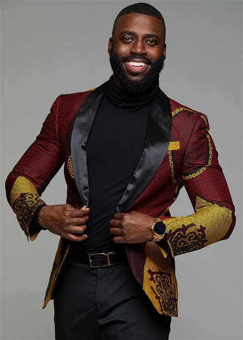 Rammy Mens African Print Blazer Burgundygoldblack In 2020 African Clothing For Men