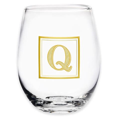 Monogram Letter Q Stemless Wine Glass In Gold Monogram Wine Glasses