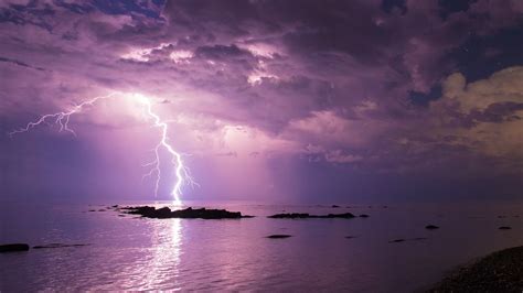 Lightning And Purple Sunset Hd Wallpaper Background Image 1920x1080