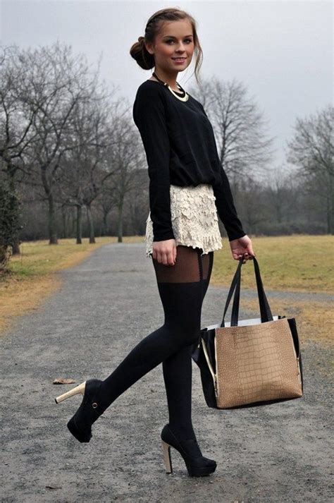 12 Effortlessly Chic Ways To Wear Tights This Fall Lace Short Outfits