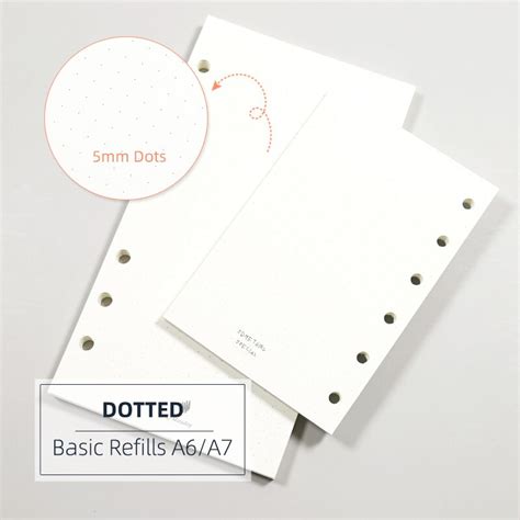 Mypretties 40 Sheets Basic Dotted Refill Papers A6 A7 Filler Papers For