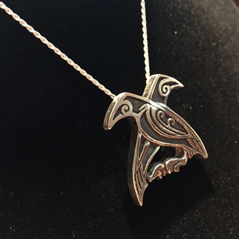 Odins Ravens Pendant Sterling Silver Hand Carved