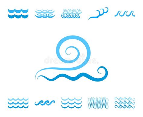 Sea Wave Blue Icons Or Water Liquid Symbols Isolated Stock Vector