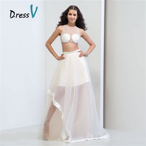 Custom Made Two Piece Sets White Organza Long Prom Dresses A Line Sexy