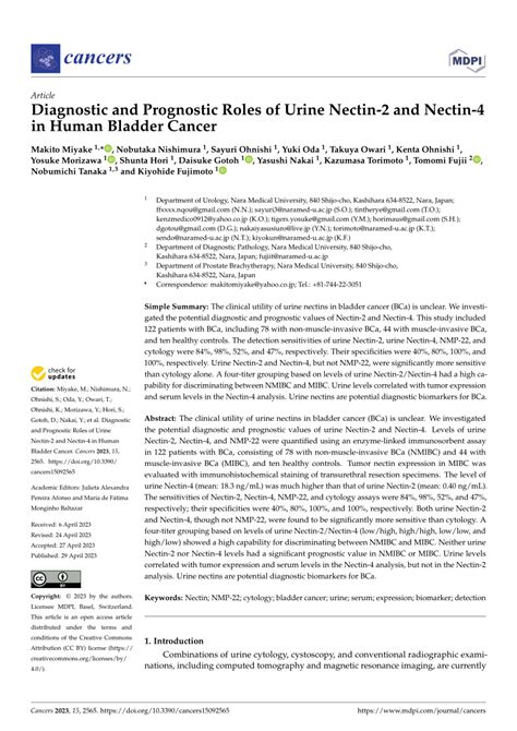 PDF Diagnostic And Prognostic Roles Of Urine Nectin 2 And Nectin 4 In