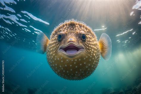 Happy Puffer Fish Underwater Generative Ai Stock Illustration Adobe