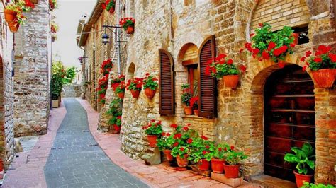 Maybe you would like to learn more about one of these? Flower lined street in the town of Assisi, Italy wallpaper ...