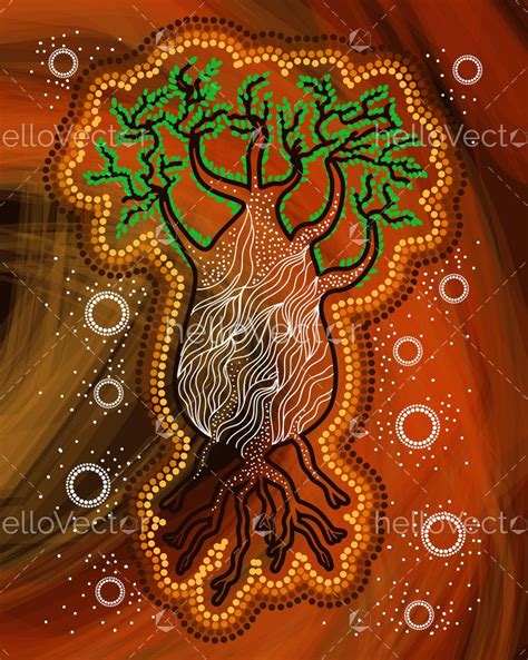 Boab Tree Painting In Aboriginal Style Download Graphics And Vectors