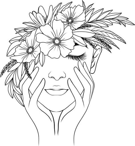 premium vector hand drawn woman and flowers line art design outline art line art drawings