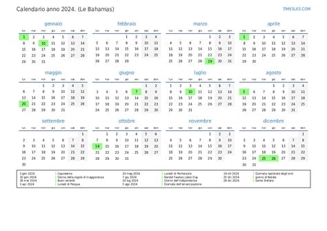 Calendario Per Il 2024 Con Giorni Festivi Alle Bahamas Stampa E