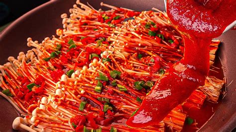 Chos Cooking Delicious Spicy Enoki Mushroom Dish Youtube