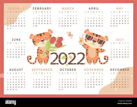 2022 Childrens Tiger Calendar 2022 With Cute Animals Tiger Symbol Of