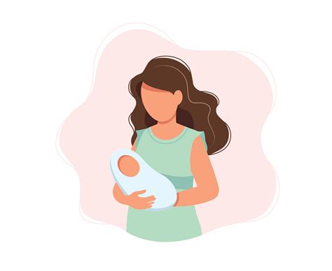 Woman Holding Newborn Baby Concept Vector Illustration In Cute Cartoon