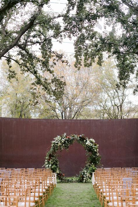 Outdoor Southern Wedding Ceremony With Floral Set Up At Nasher
