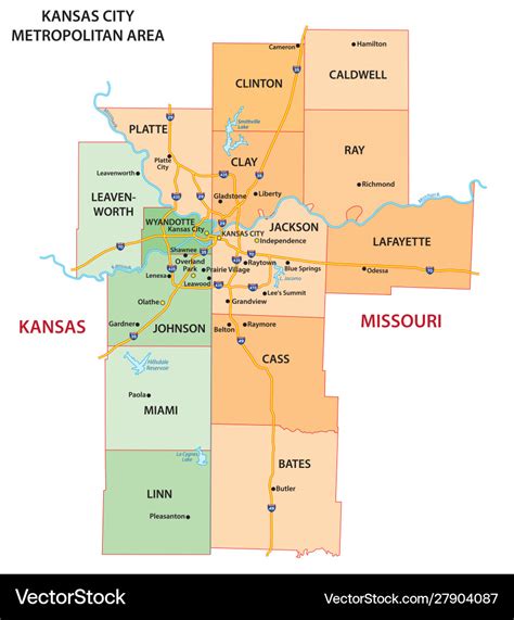 Map Kansas City Metropolitan Area Royalty Free Vector Image