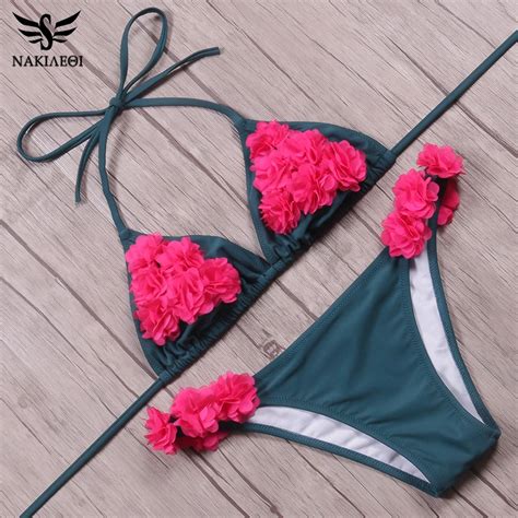 Nakiaeoi Mini Micro Brazilian Bikini Women Swimwear 2019 Summer Sexy Bikini Set Floral Halter
